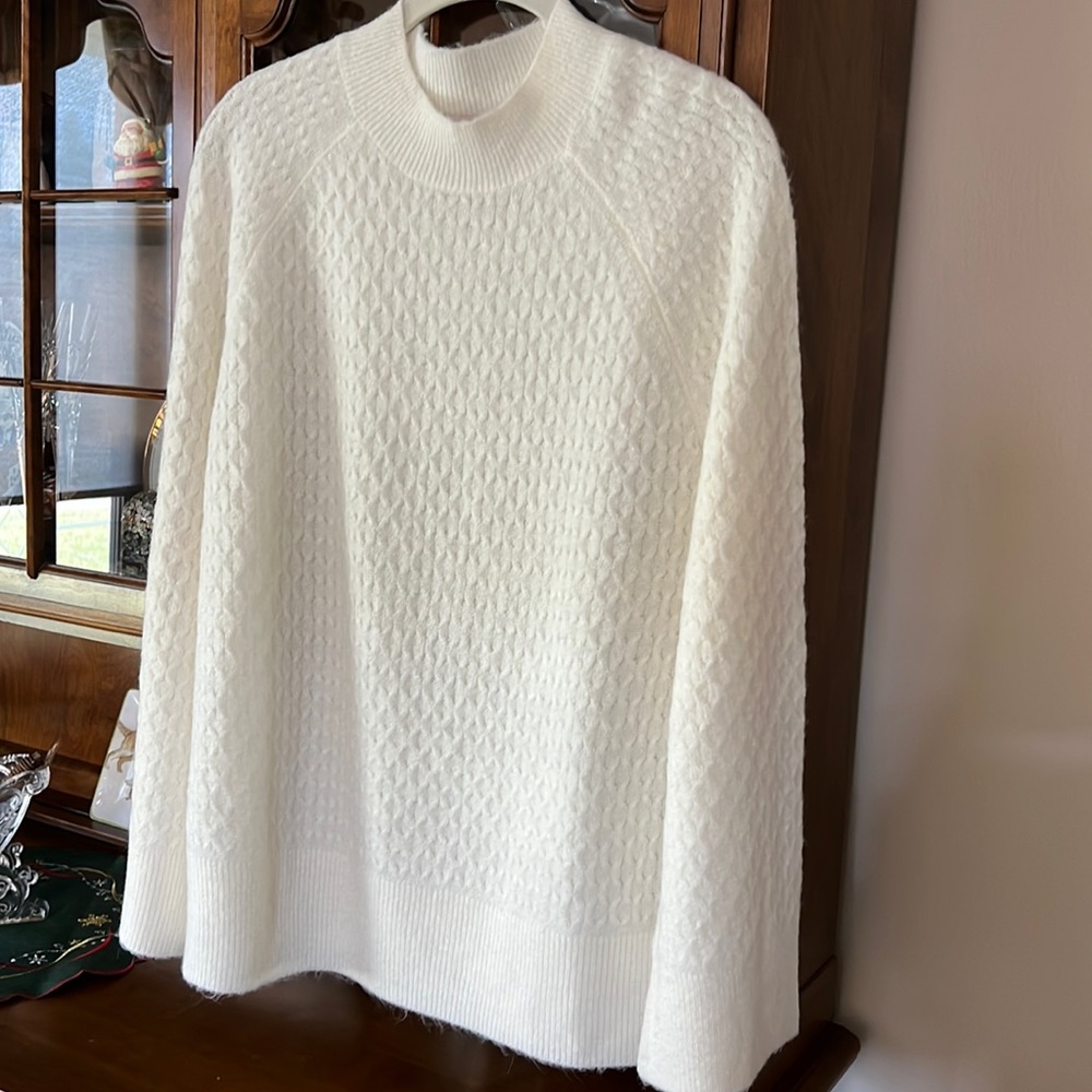 Mock neck cream color sweater/ size L/  58% acrylic-39% nylon-3% spandex
